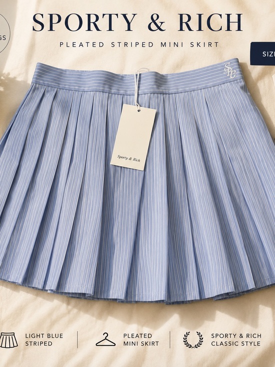 Sporty & Rich Dresses & Skirts - NWT Sporty & Rich Anae Pleated Mini Skirt Blue Stripe M